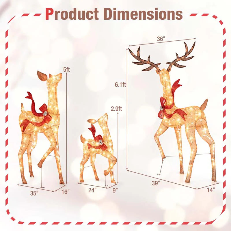 3-Piece Large Lighted Christmas Reindeer Family Set, Light Up Xmas Decorations w/440 LED Lights, Bows - Product image 9