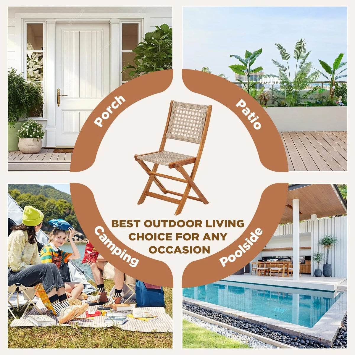 AECOJOY Outdoor Folding Chairs Set of 2, Wooden Patio Dining Chairs with High Back