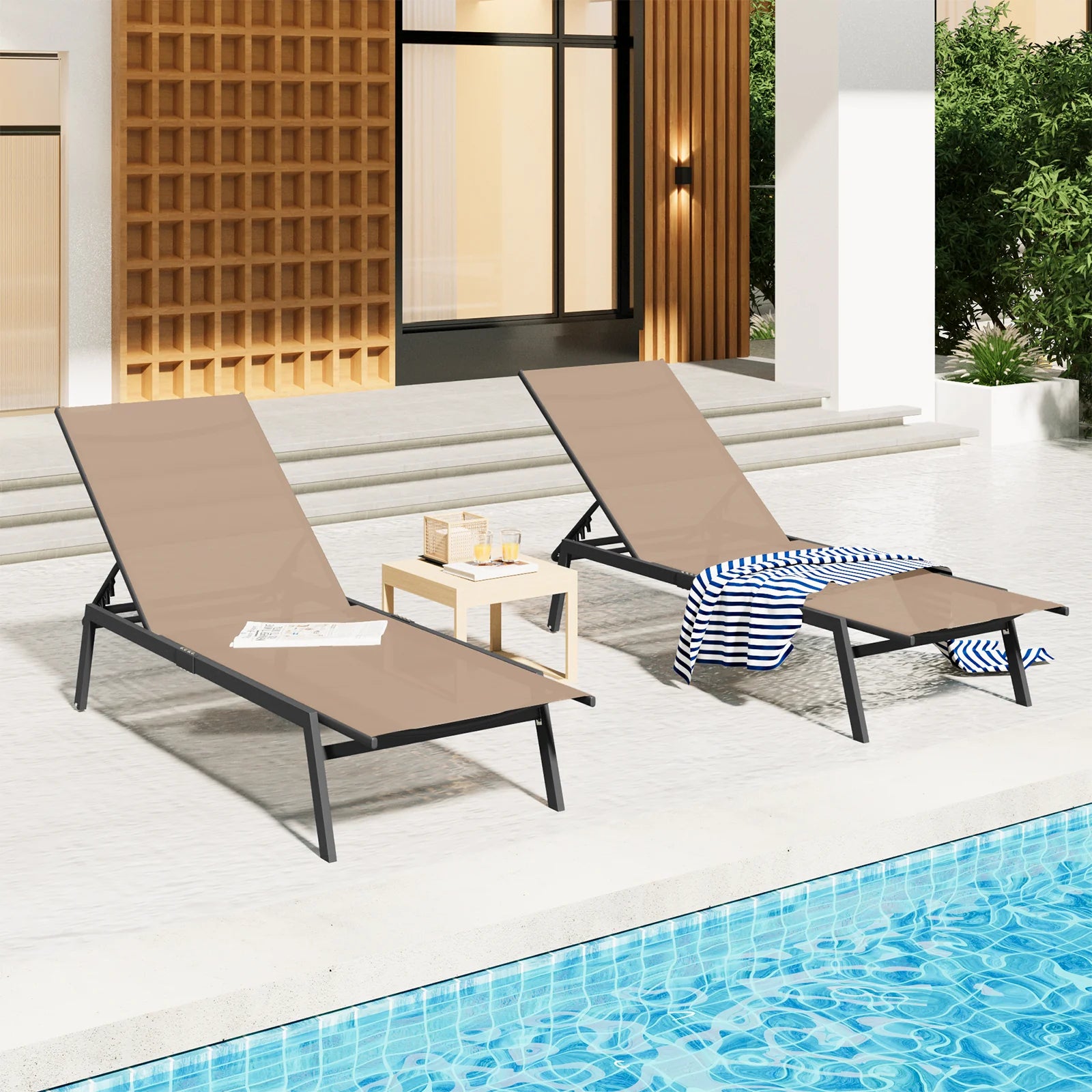 AECOJOY Patio Lounge Chairs, Outdoor Chaise Lounge with Wheels, Beige, 4PCS - Product image 8