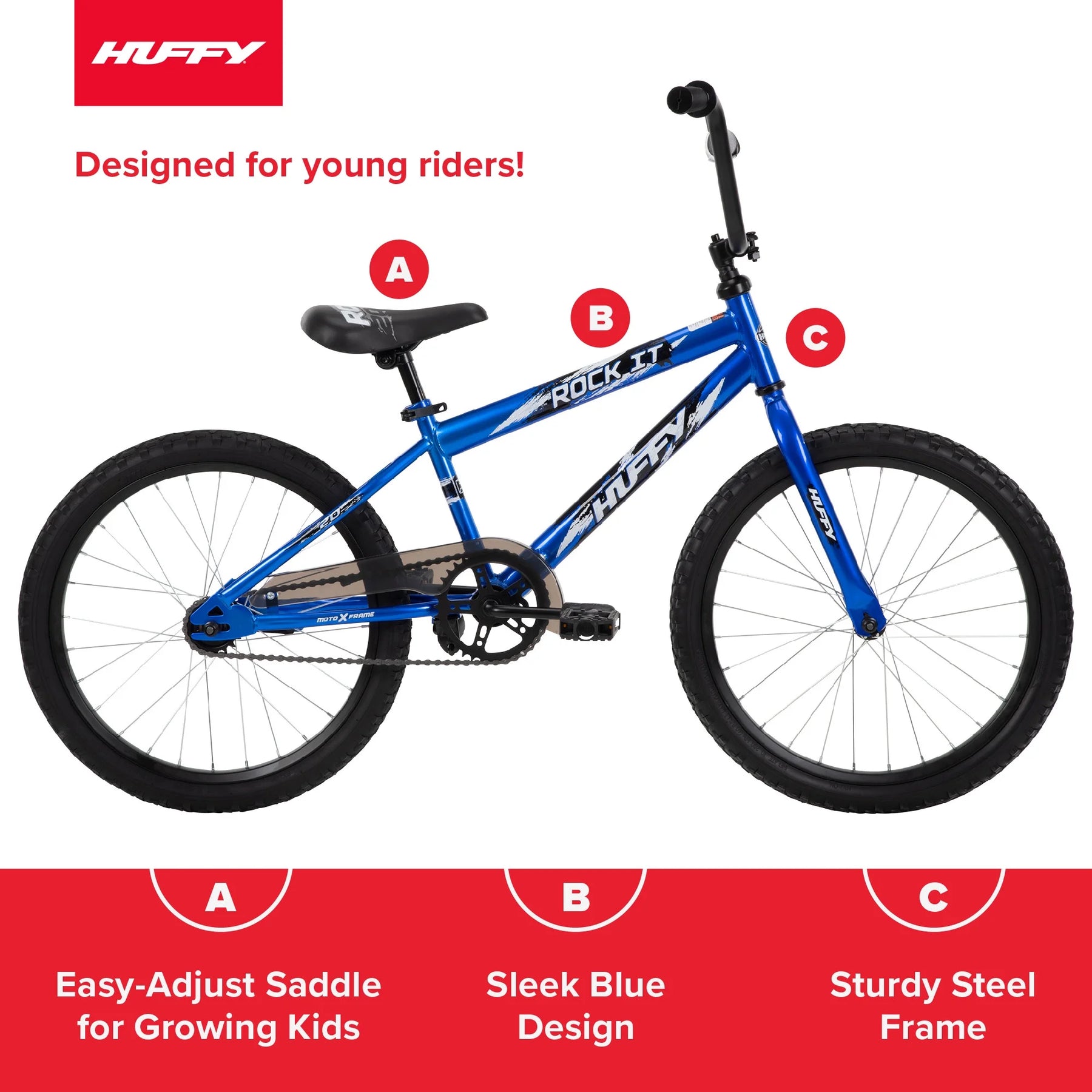 Huffy 20" Rock It Kids' Bike, Fits Riders 44" - 56", Blue, Child, Boys - Product image 4