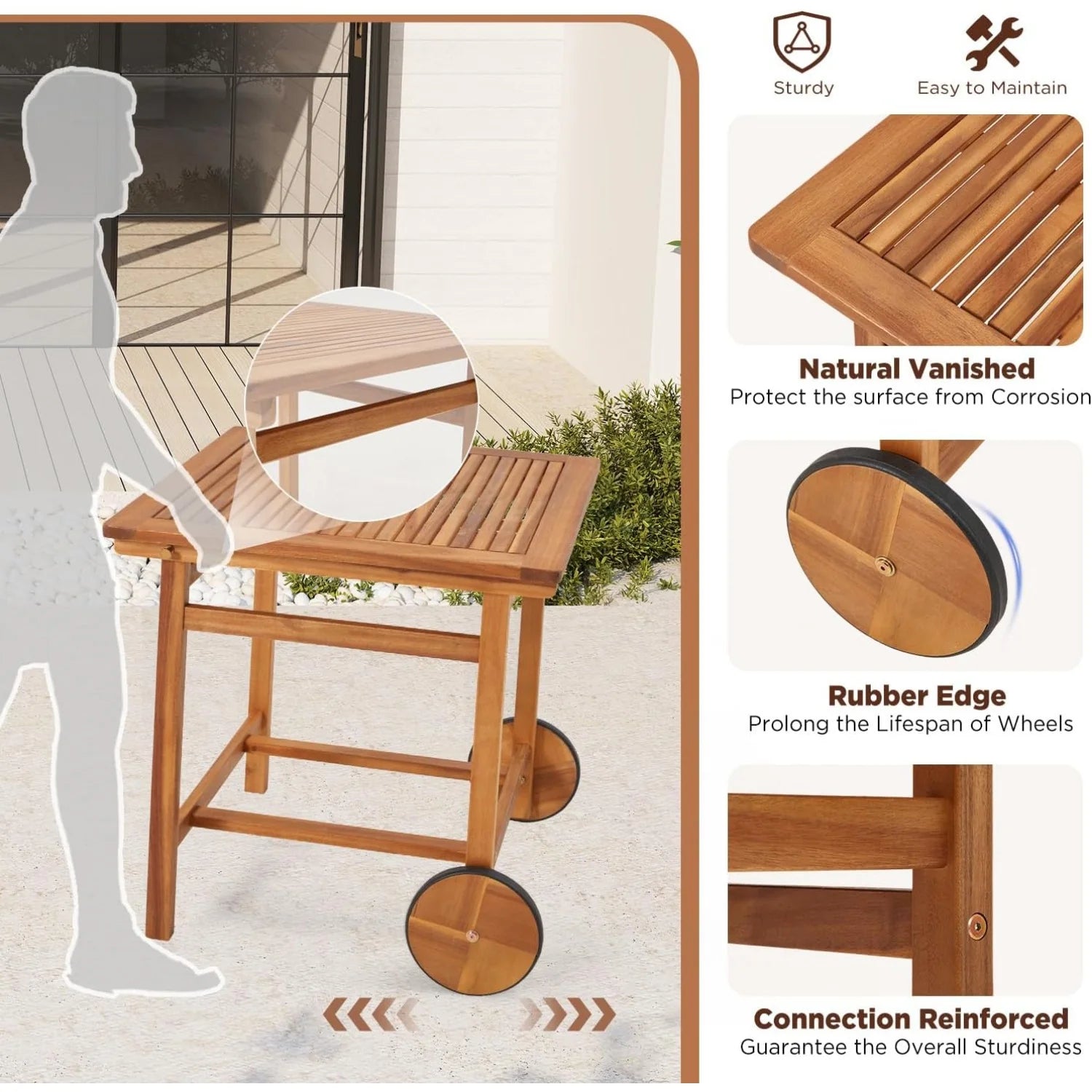 AECOJOY 5 Piece Outdoor Patio Dining Set, Acacia Wood Outdoor Table and Chairs with Wheels - Product image 5