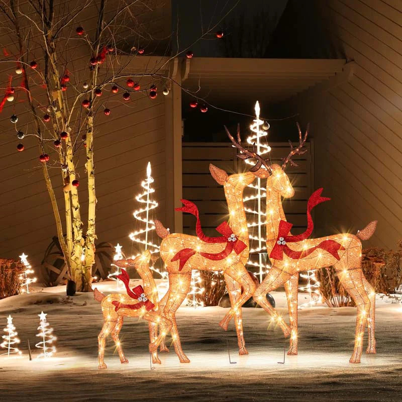 3-Piece Large Lighted Christmas Reindeer Family Set, Light Up Xmas Decorations w/440 LED Lights, Bows - Product image 2