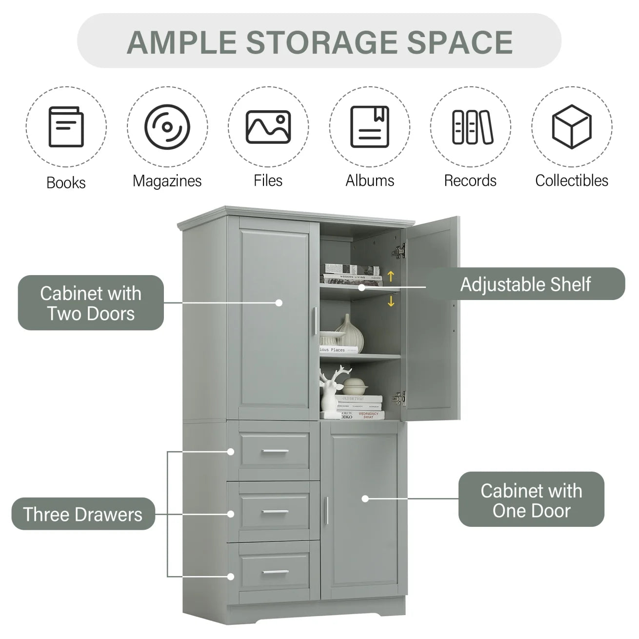 Bathroom Cabinet, 62.2" Tall Storage Cabinet with Doors and Shelves - Product image 4