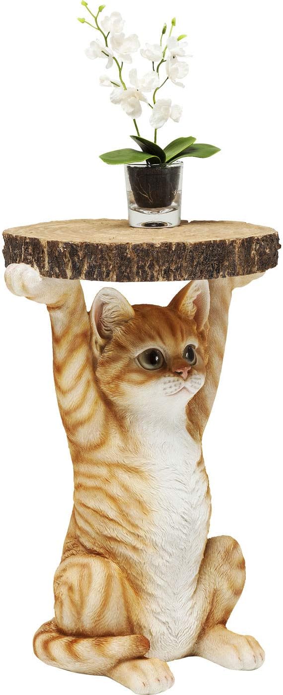 Kare Design Animal Side Table Ms. Cat, Cat, Brown/Orange, Round, Diameter 33 cm, Living Room Table, Furniture, Gift, Interior Decoration, Bedroom Decoration, Home