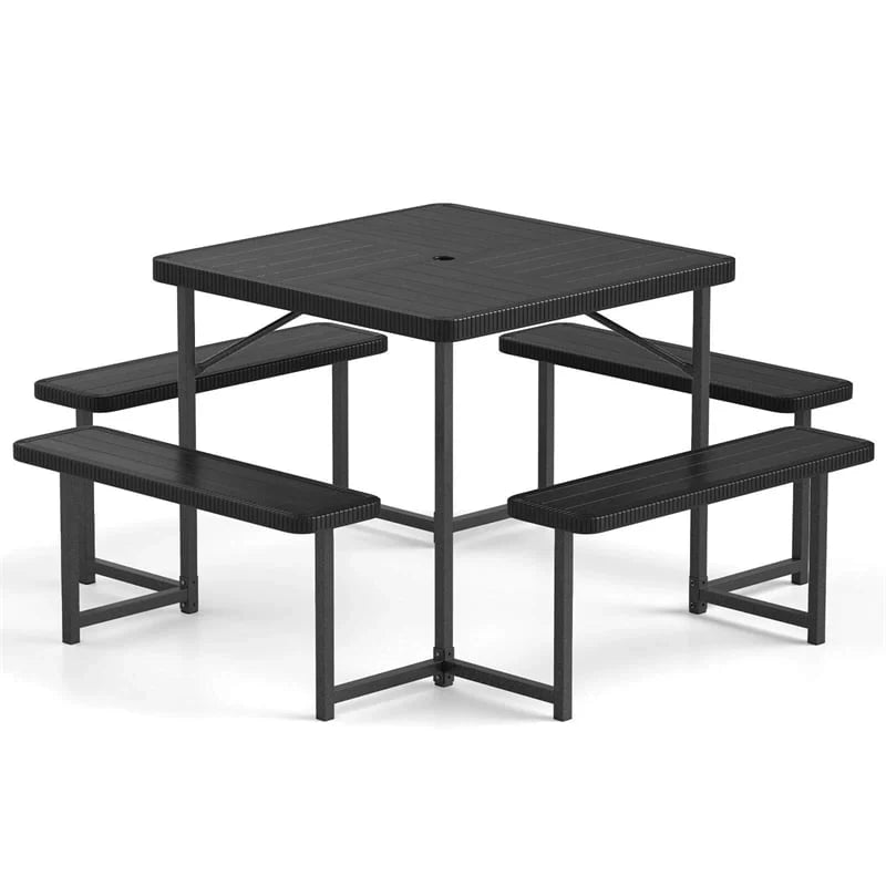 4-8 Person Outdoor Picnic Table Bench Set, All-Weather HDPE Square Dining Table with Umbrella Hole - Product image 14