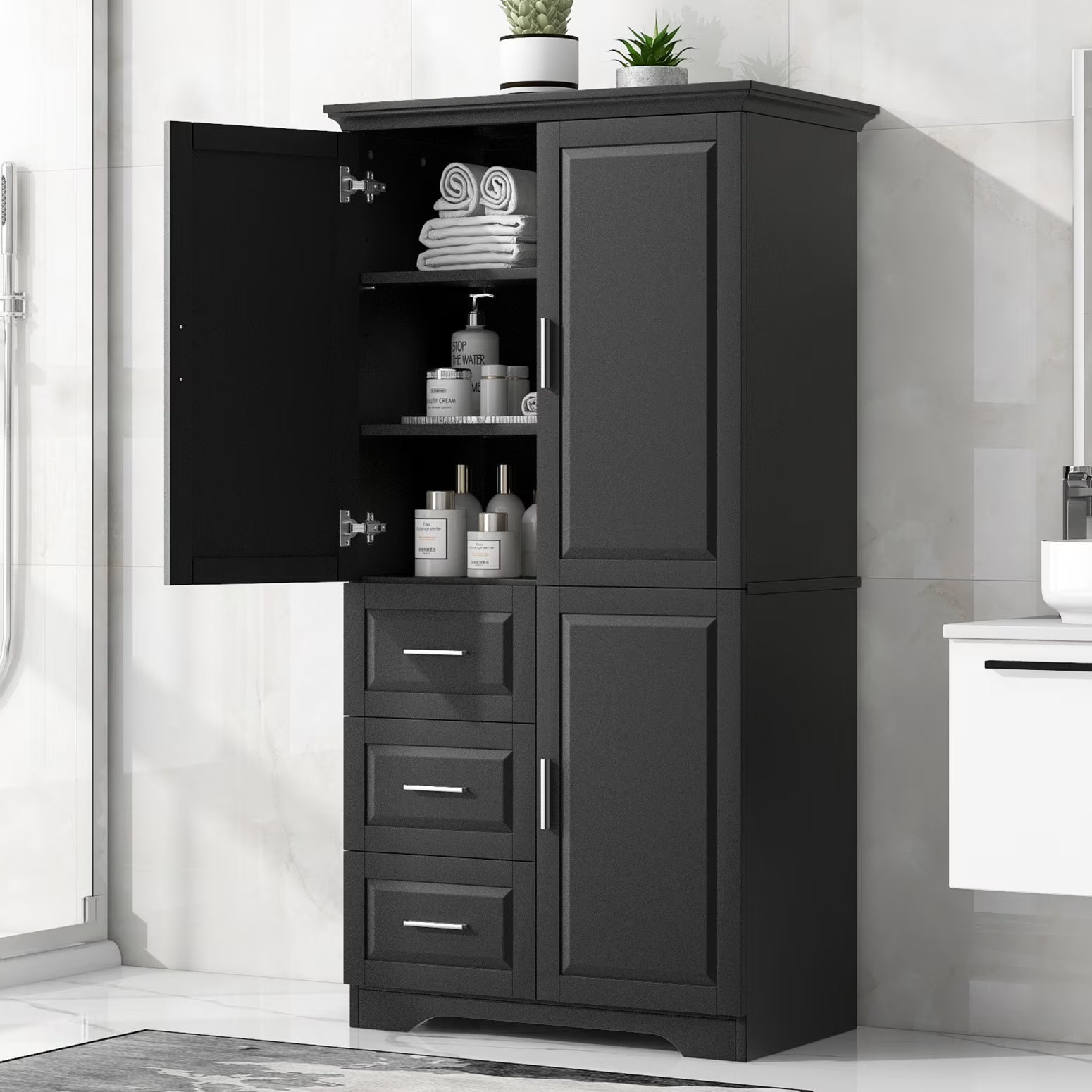 Bathroom Cabinet, 62.2" Tall Storage Cabinet with Doors and Shelves - Product image 3