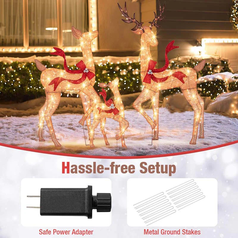 3-Piece Large Lighted Christmas Reindeer Family Set, Light Up Xmas Decorations w/440 LED Lights, Bows - Product image 7