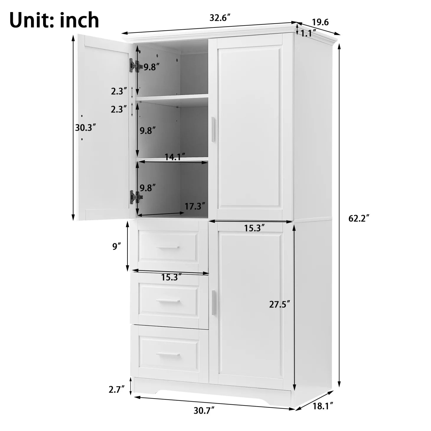 Bathroom Cabinet, 62.2" Tall Storage Cabinet with Doors and Shelves - Product image 24