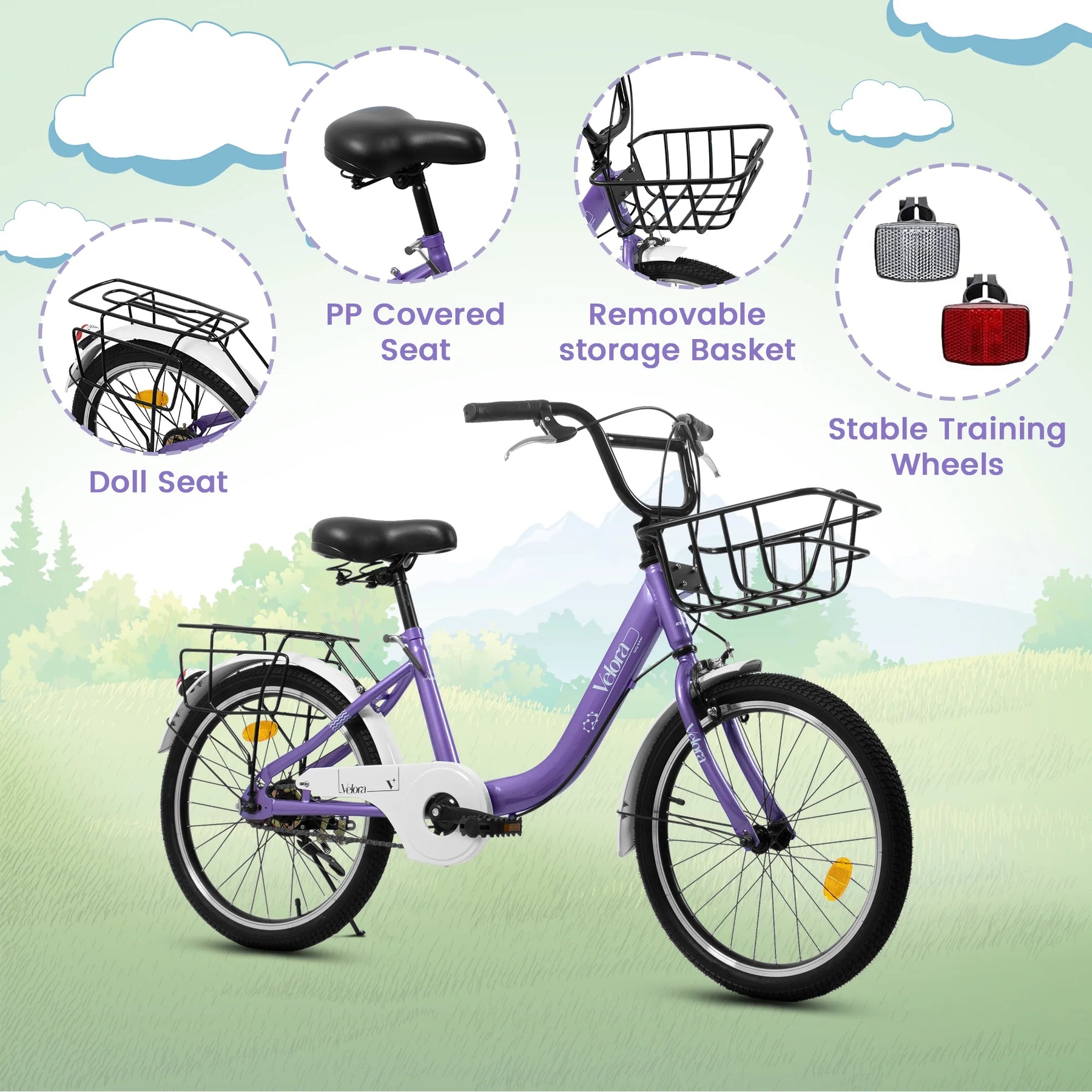 20 in Kids Bike for Boys Girls, 1 Speed Children Bicycle with Basket, Rear Seat, Chain Guard - Product image 6