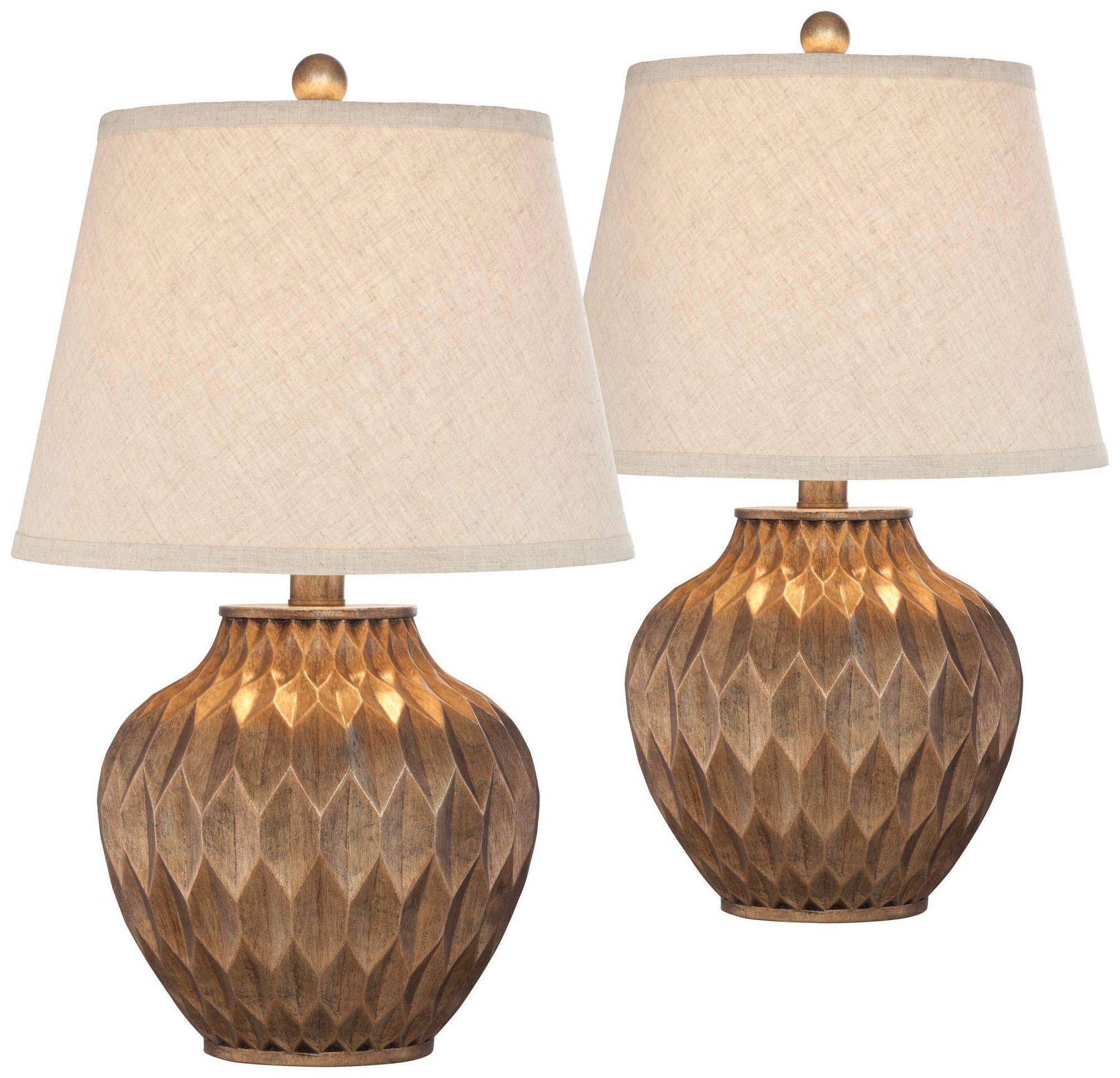 360 Lighting Modern Accent Table Lamps 22" High Set of 2 Warm Bronze Geometric Urn Tapered Drum Shade for - Product image 1