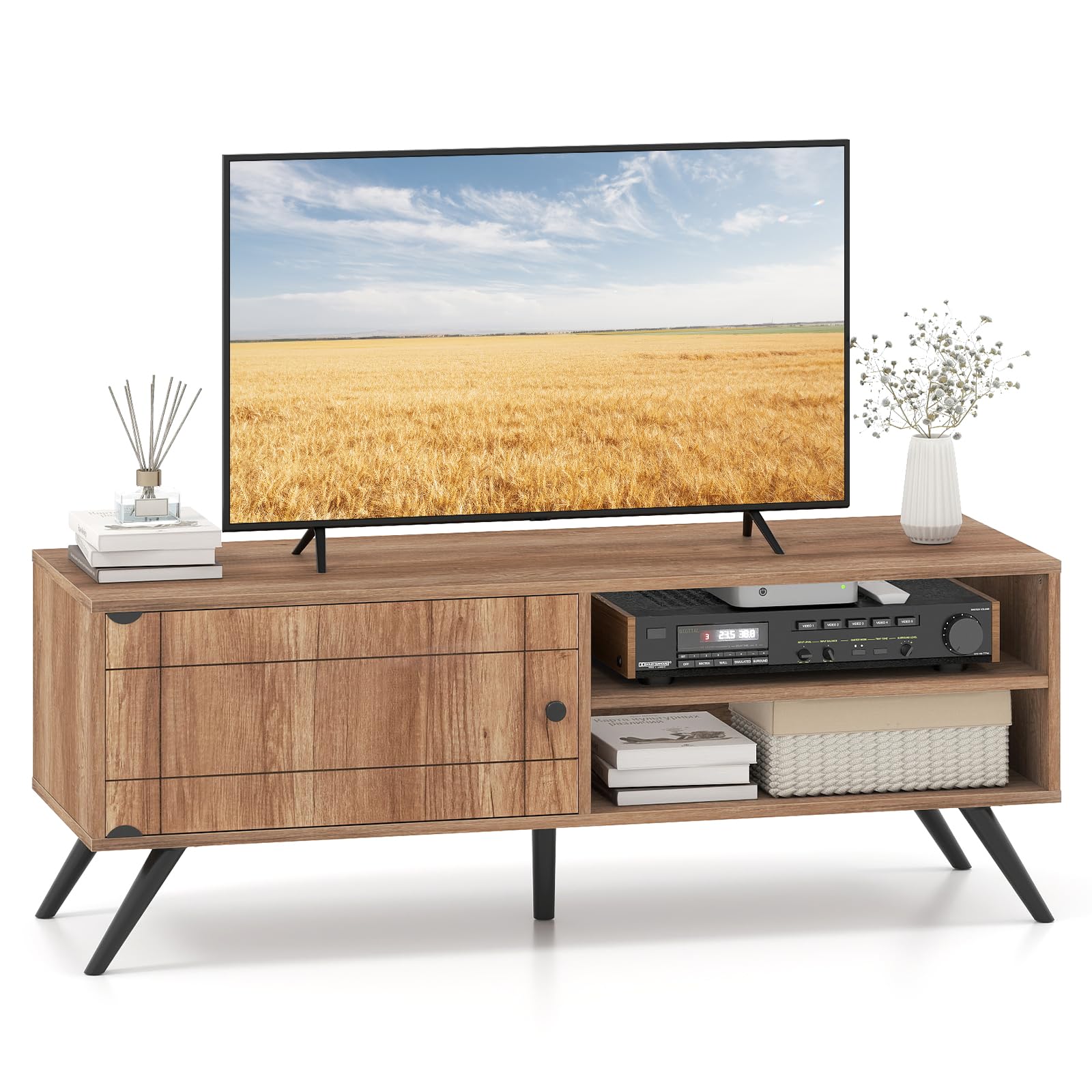 TV Stand for TVs up to 55 Inch Mid Century Modern Entertainment Center with Storage Cabinet - Product image 1