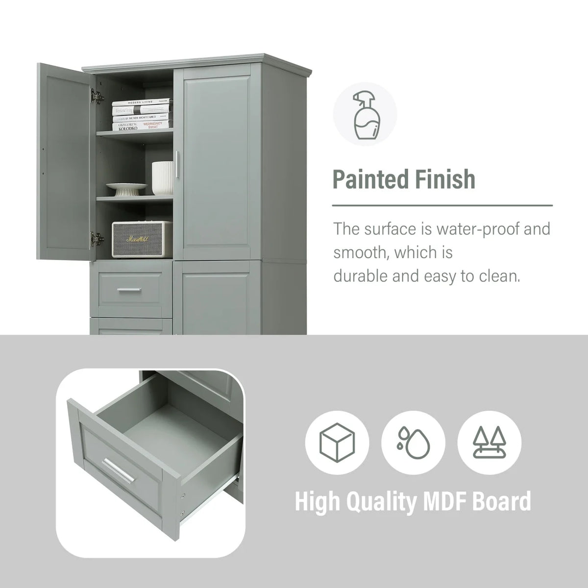 Bathroom Cabinet, 62.2" Tall Storage Cabinet with Doors and Shelves - Product image 7