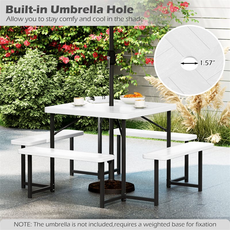 4-8 Person Outdoor Picnic Table Bench Set, All-Weather HDPE Square Dining Table with Umbrella Hole - Product image 39