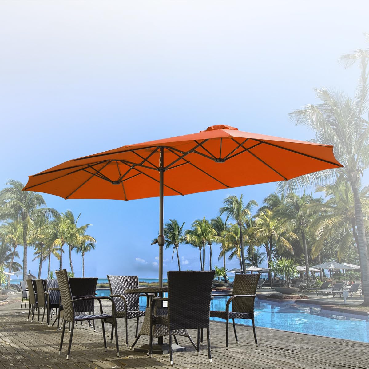 AECOJOY 15x9ft Double-Sided Patio Umbrella, Orange - Product image 2