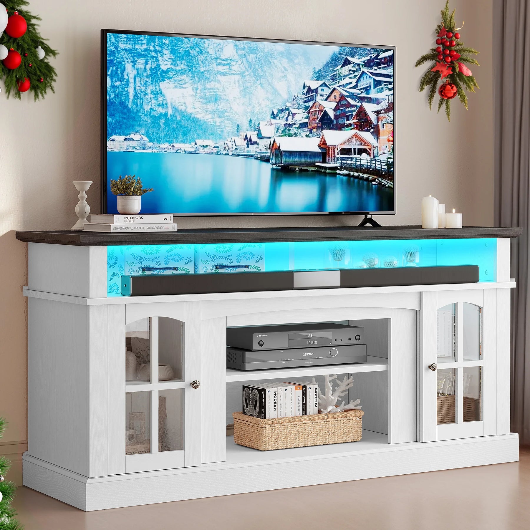 Dextrus Farmhouse LED TV Stand for Tvs up to 65'', Wood TV Media Console Entertainment Center for Living - Product image 2