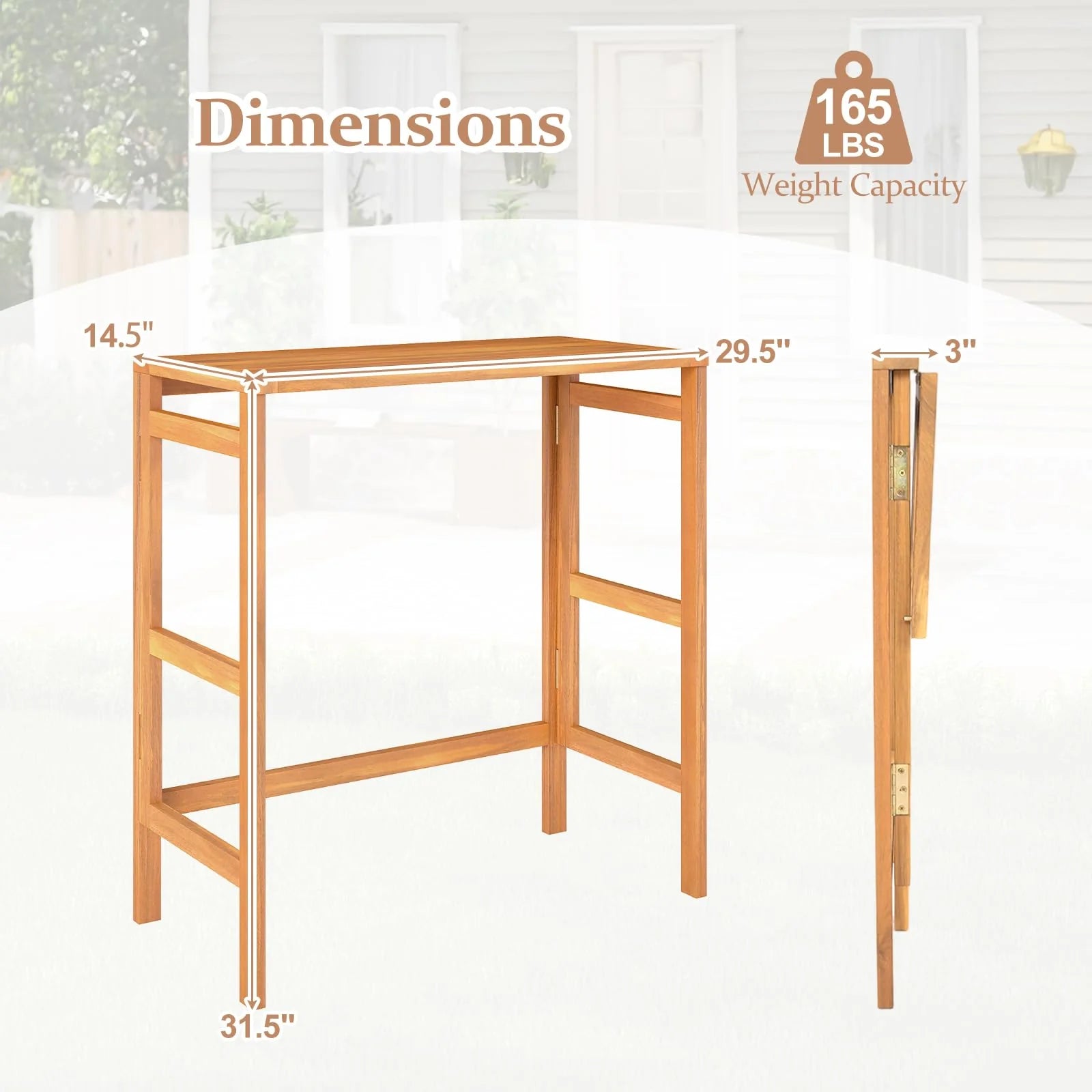 Tangkula Patio Rectangle Counter Height Pub Table with Slatted Tabletop - Product image 9