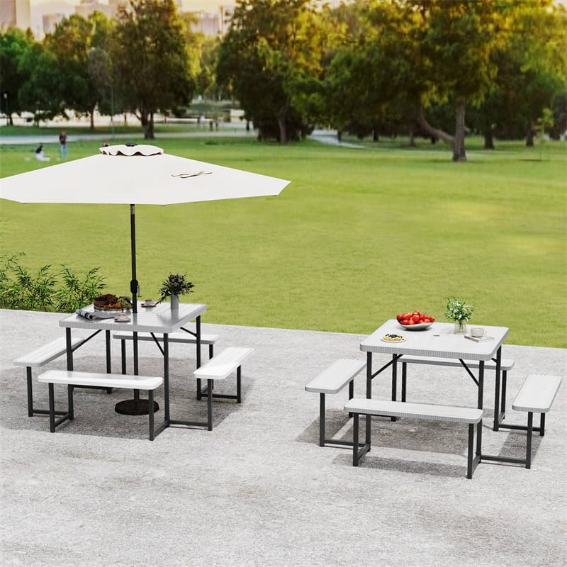 4-8 Person Outdoor Picnic Table Bench Set, All-Weather HDPE Square Dining Table with Umbrella Hole - Product image 35