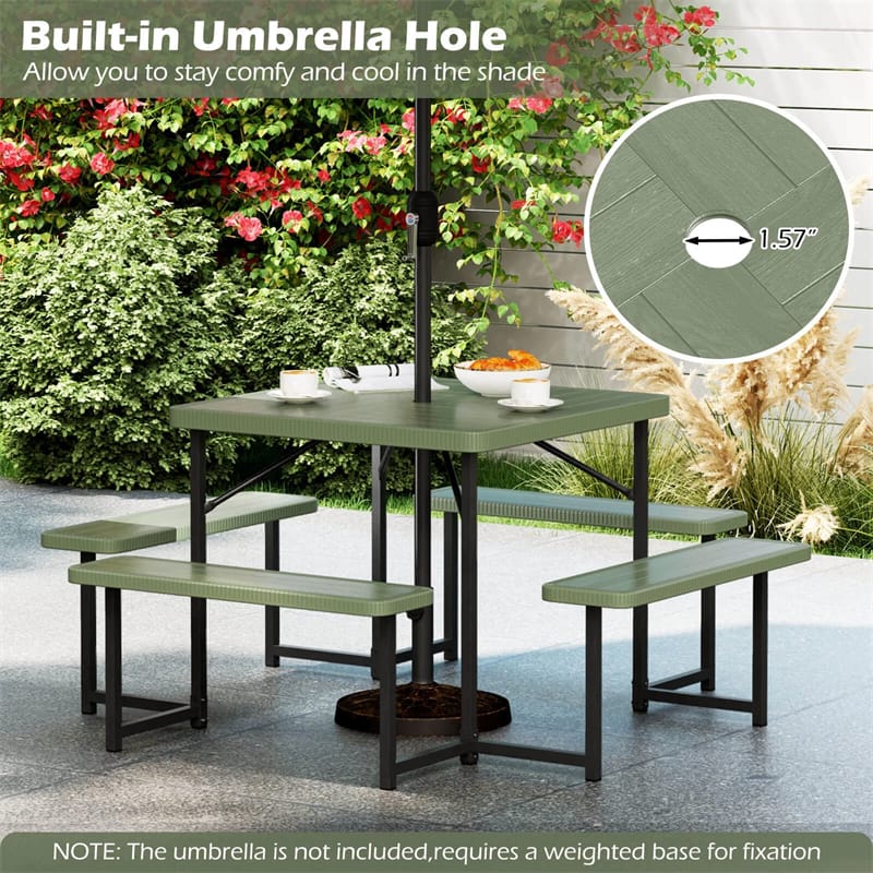 4-8 Person Outdoor Picnic Table Bench Set, All-Weather HDPE Square Dining Table with Umbrella Hole - Product image 9