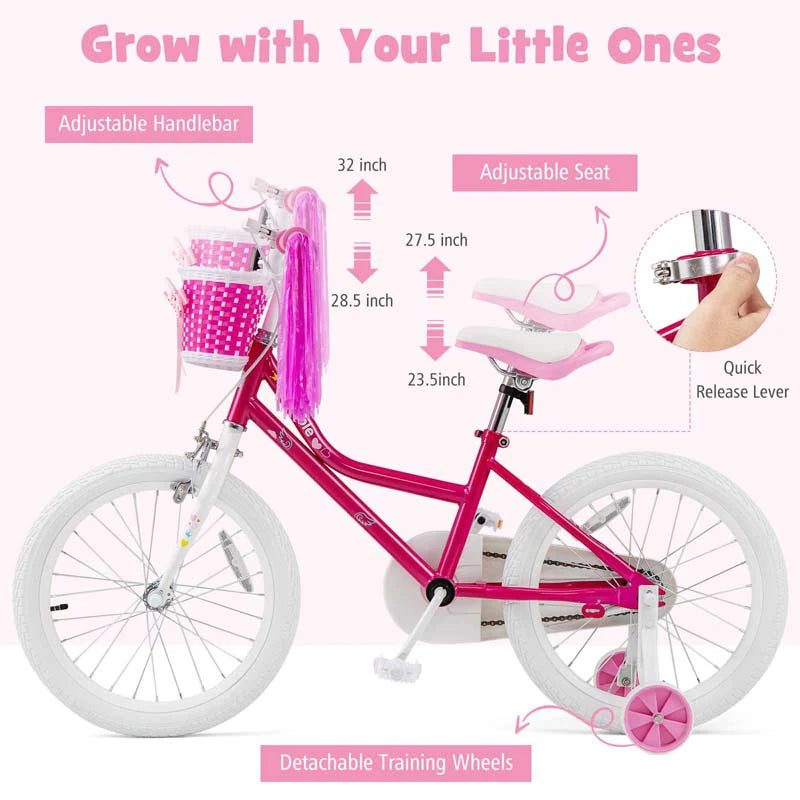 18" Kids Bike with Removable Training Wheels, Adjustable Seat, Steel Frame & Brake - Product image 3