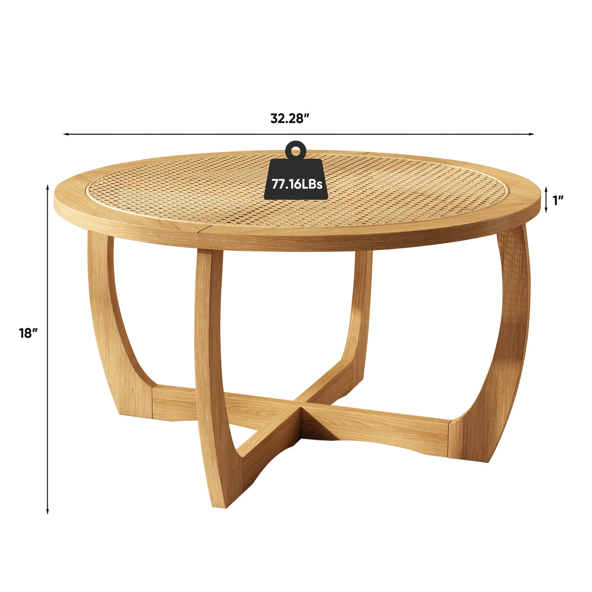Round Wood Coffee Table with Glass Rattan Top, Wooden Circle Center Table with Curved Legs & Removeable - Product image 19