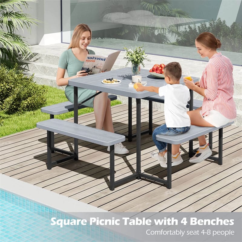 4-8 Person Outdoor Picnic Table Bench Set, All-Weather HDPE Square Dining Table with Umbrella Hole - Product image 27