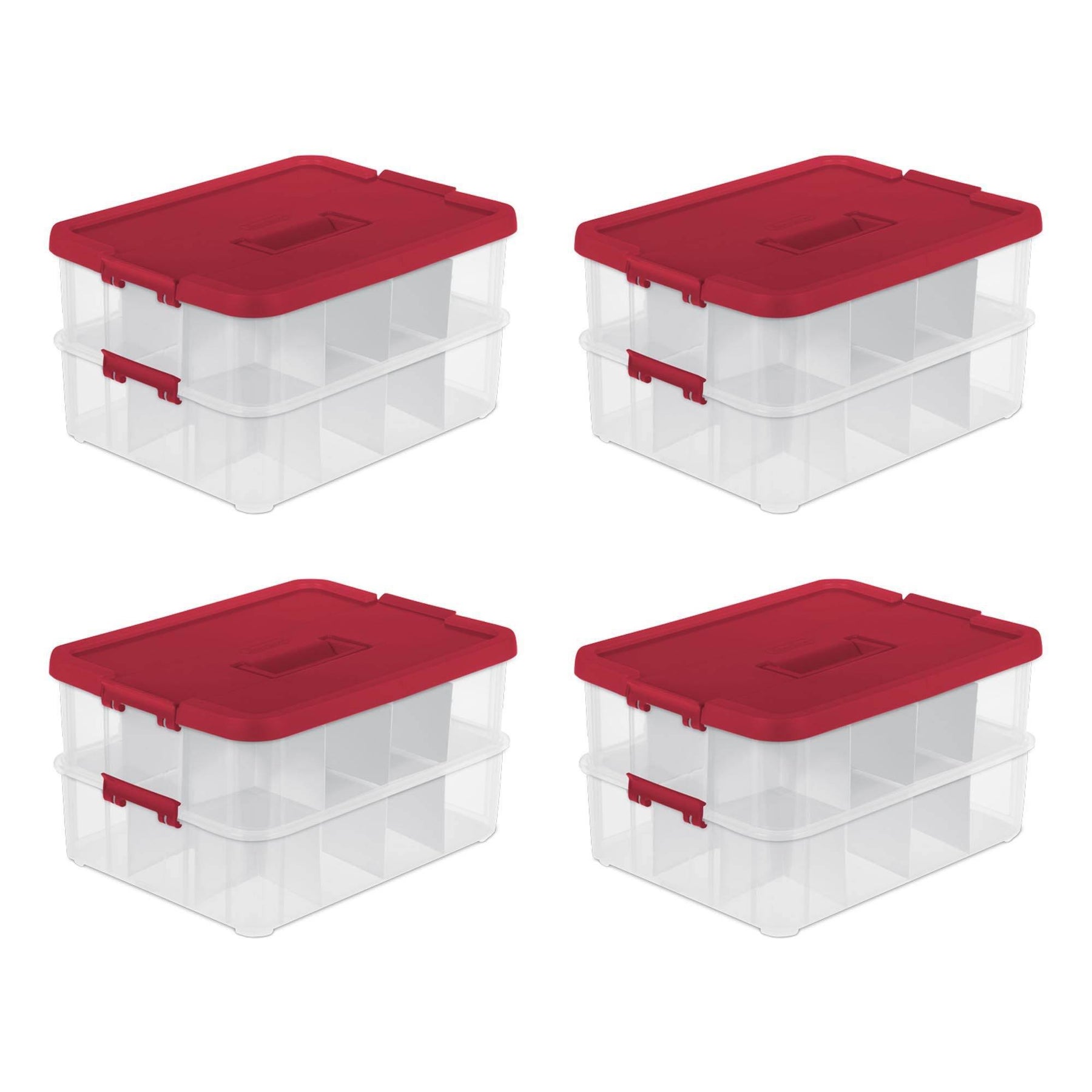 Sterilite 24 Compartment Stackable Christmas Ornament Storage Clear Box, 4 Pack - Product image 1