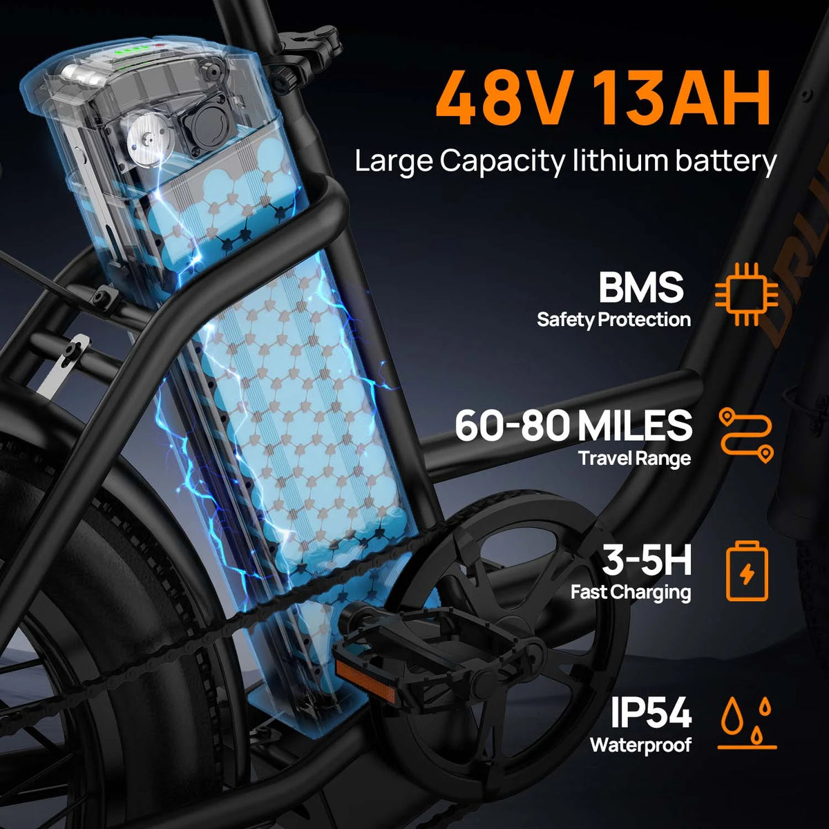 URLIFE 20" Electric Bike for Adults, 750W Peak Motor, 48V 13AH Remobavle Battery, 7 - Product image 2