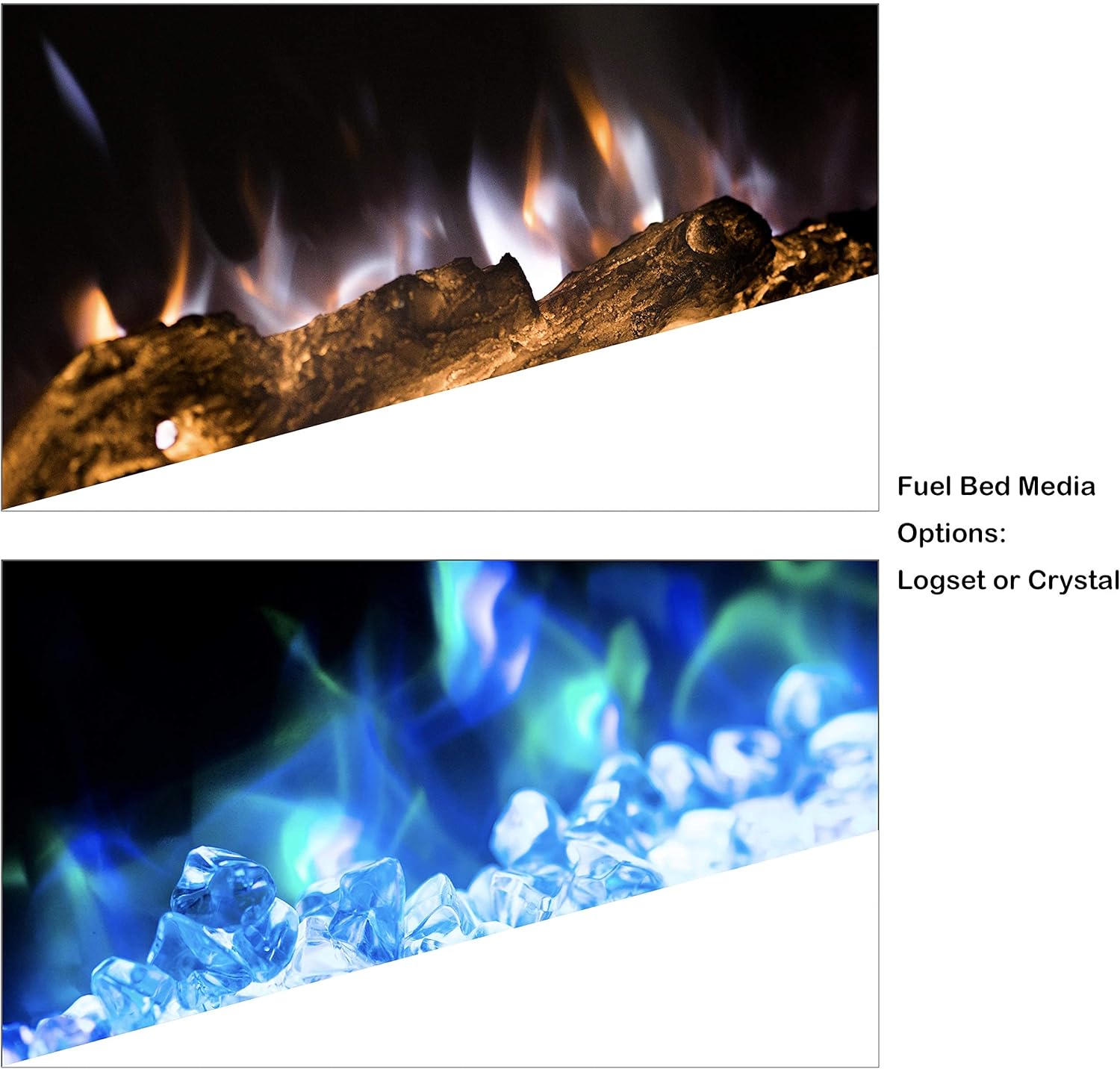 M.C.Haus Electric Fireplace with Touch Screen and Colored Glass Panel for Flame Insert - Wall Heater - Remote Control with Crystal and Logs - 900/1800 W (102 cm, Black)