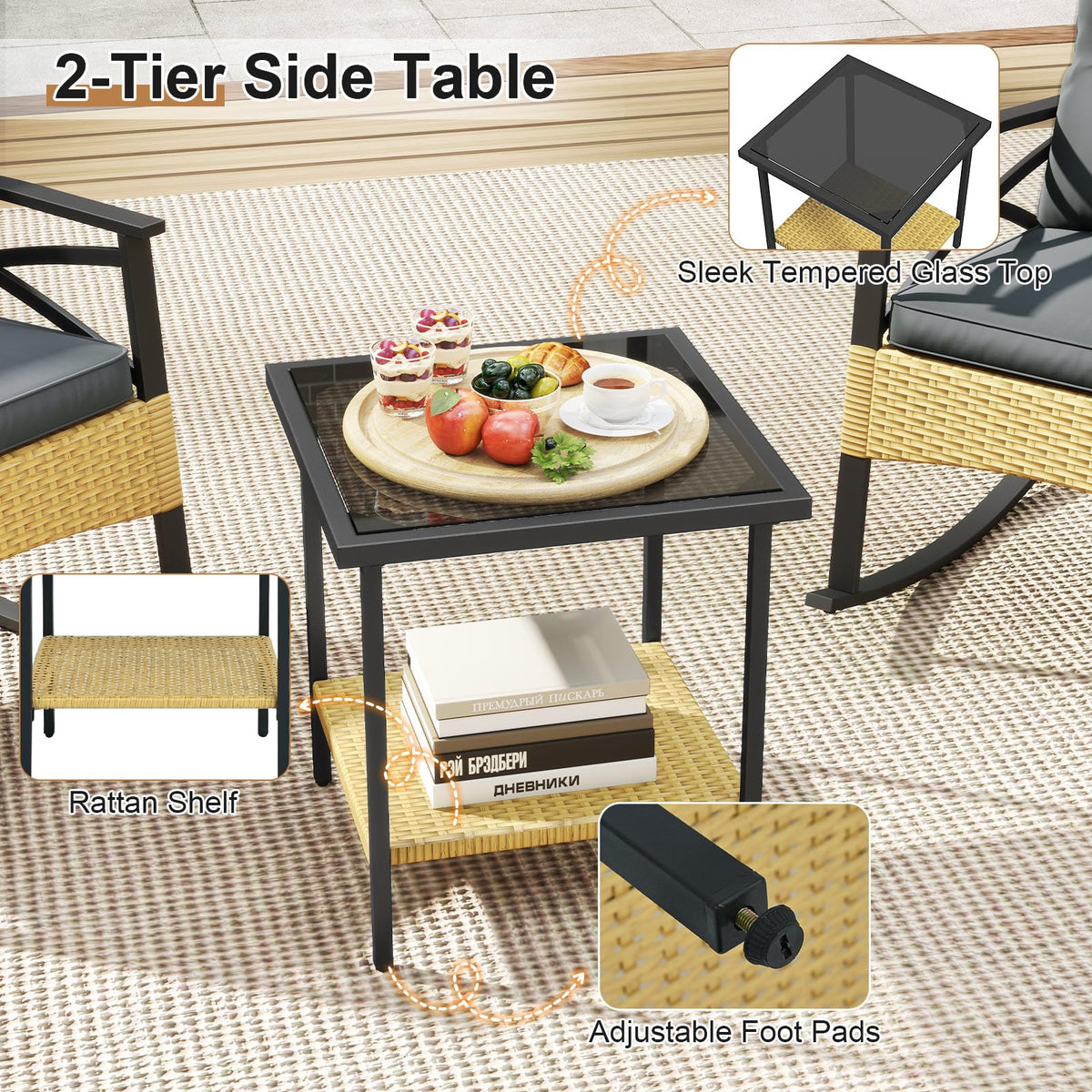 Tangkula 3 Pieces Outdoor Rocking Chairs Set for Garden