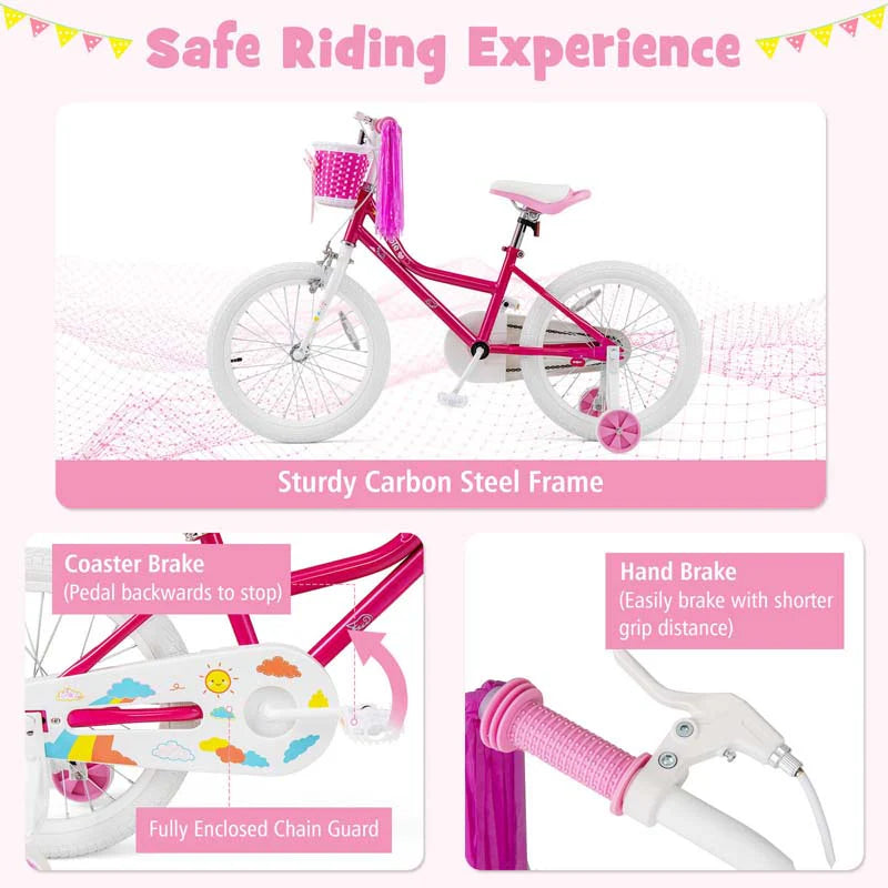 18" Kids Bike with Removable Training Wheels, Adjustable Seat, Steel Frame & Brake - Product image 4