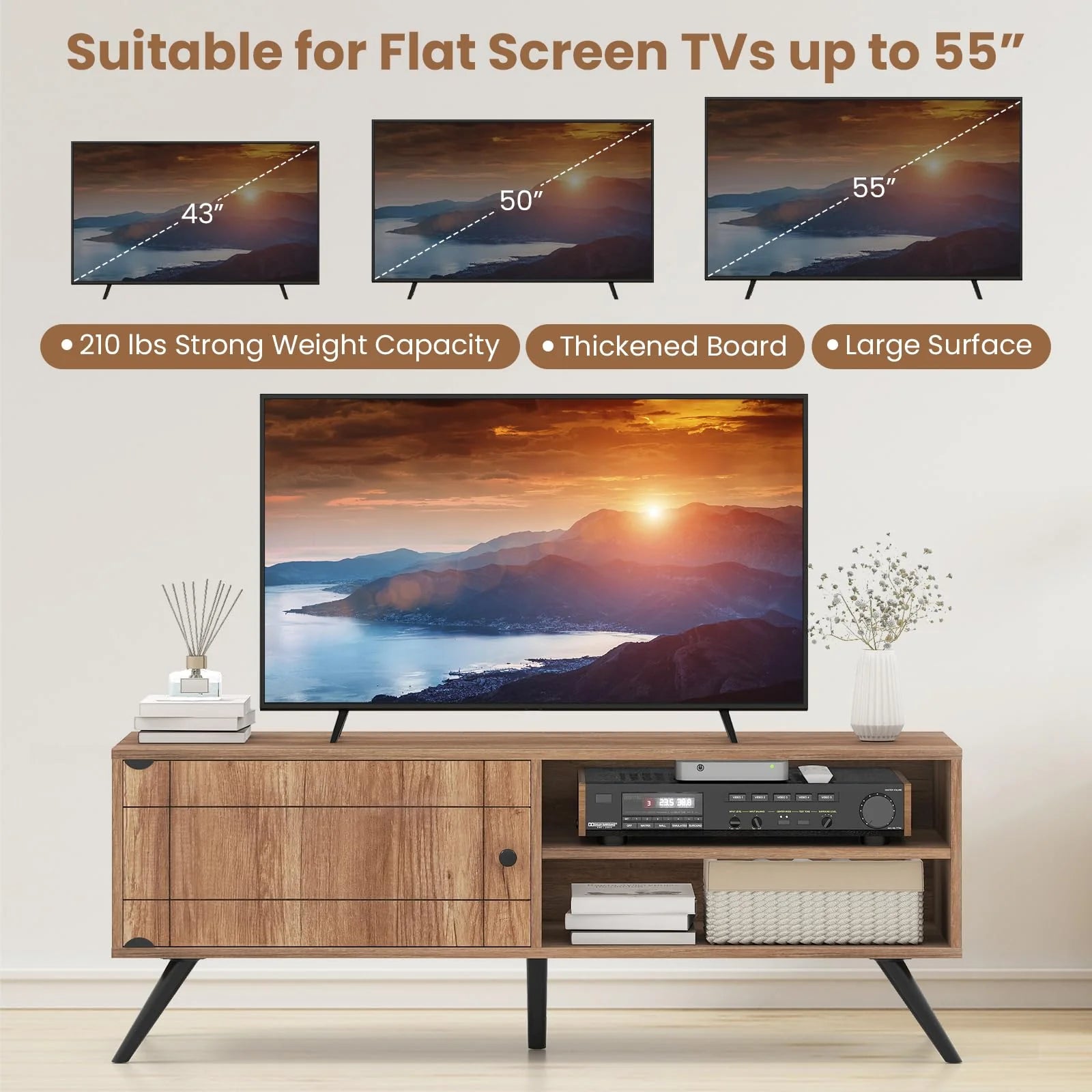TV Stand for TVs up to 55 Inch Mid Century Modern Entertainment Center with Storage Cabinet - Product image 7