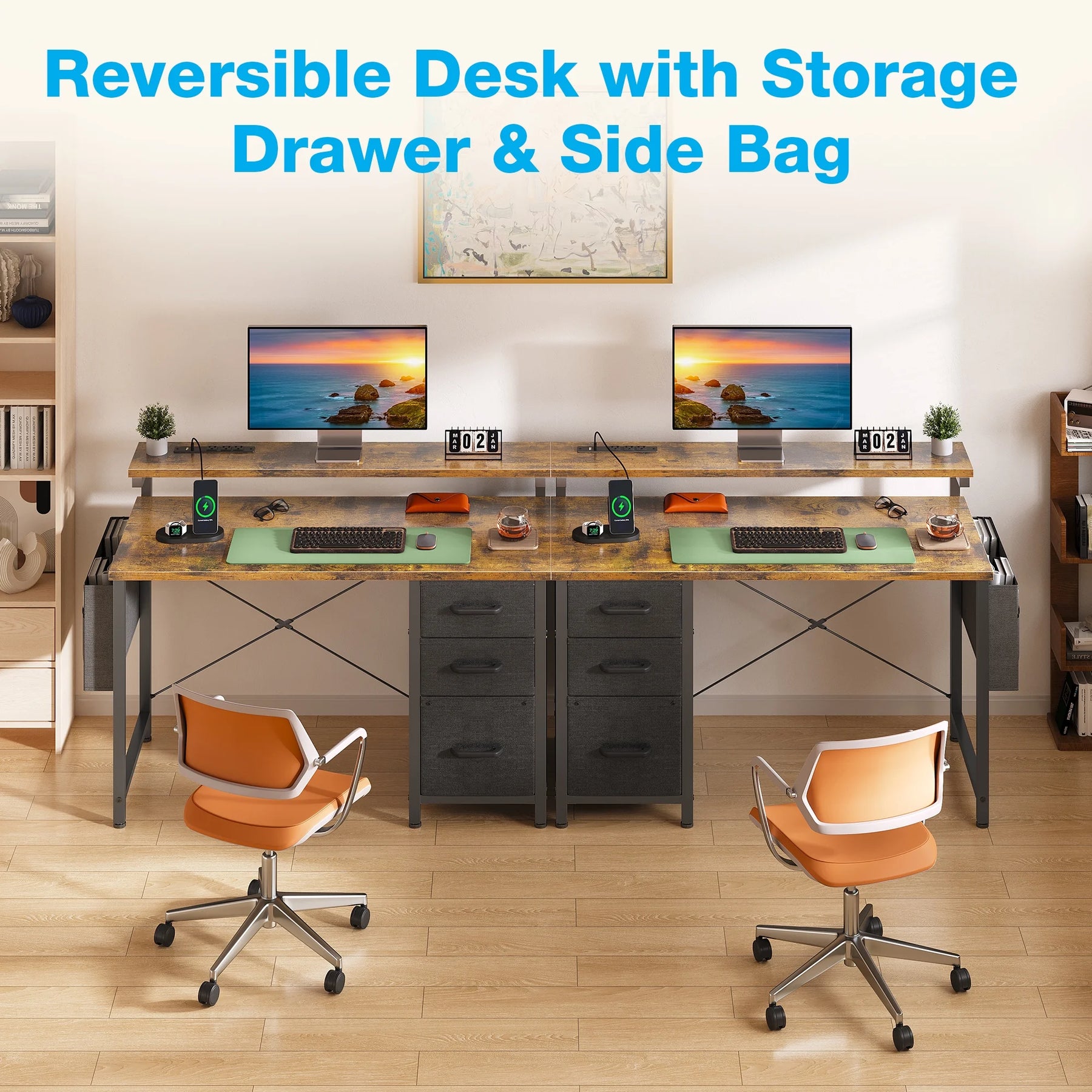40 in Computer Desk with Power Outlets & LED Lights, Home Office Desk with 3 Drawers & Adjustable Monitor - Product image 4