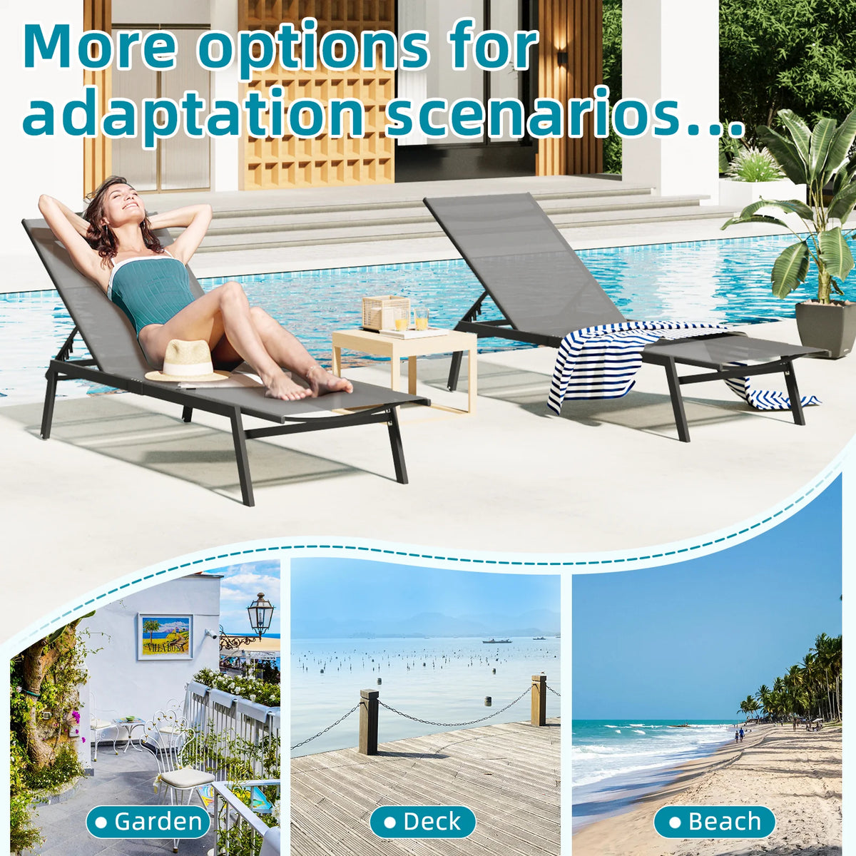 AECOJOY Patio Lounge Chairs, Outdoor Chaise Lounge with Wheels, Beige, 4PCS - Product image 4