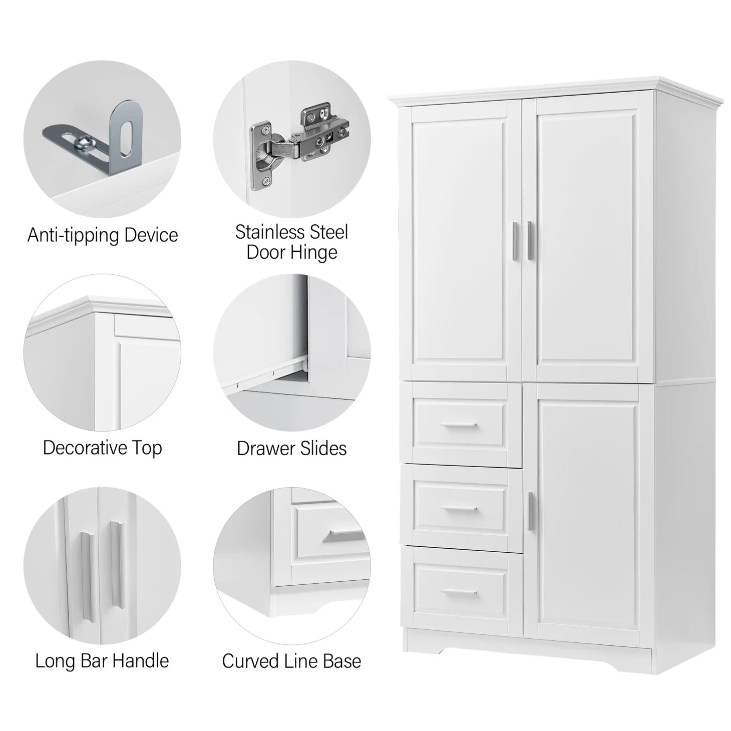Bathroom Cabinet, 62.2" Tall Storage Cabinet with Doors and Shelves - Product image 21