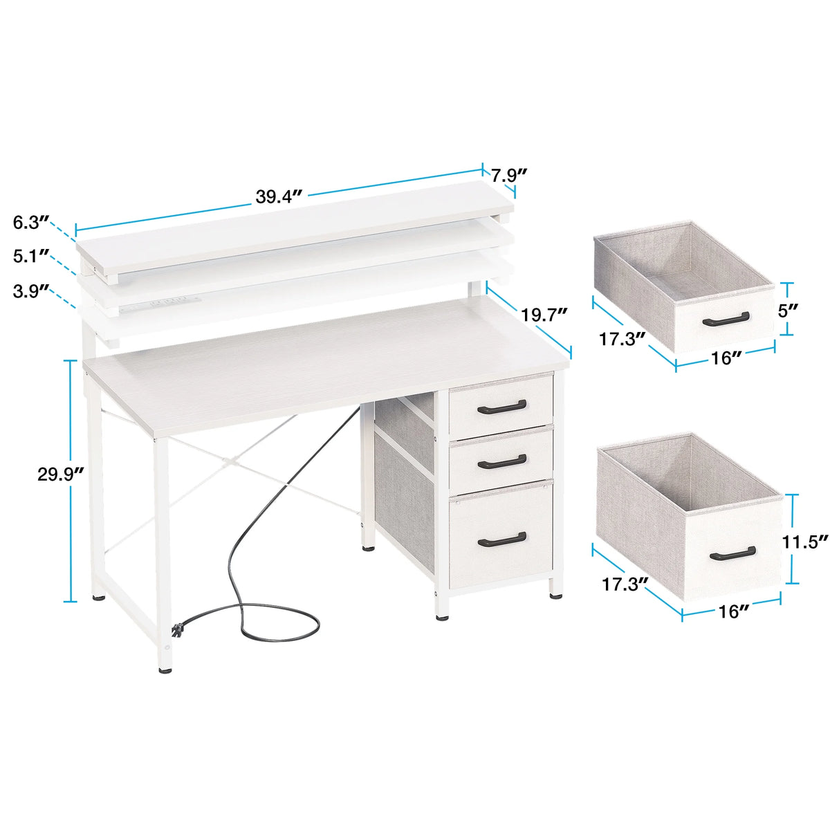 40 in Computer Desk with Power Outlets & LED Lights, Home Office Desk with 3 Drawers & Adjustable Monitor - Product image 20