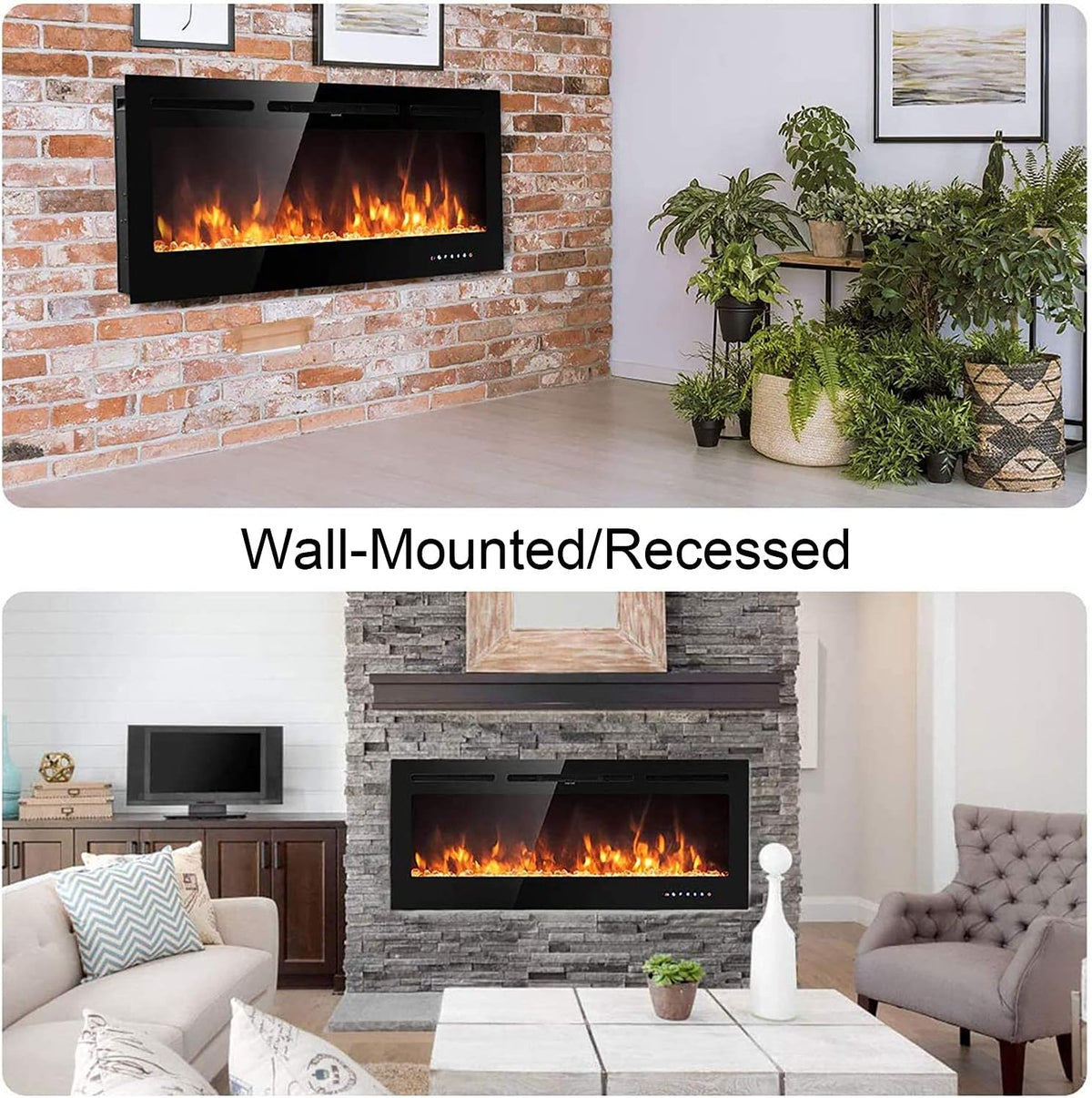 M.C.Haus Electric Fireplace with Touch Screen and Colored Glass Panel for Flame Insert - Wall Heater - Remote Control with Crystal and Logs - 900/1800 W (102 cm, Black)