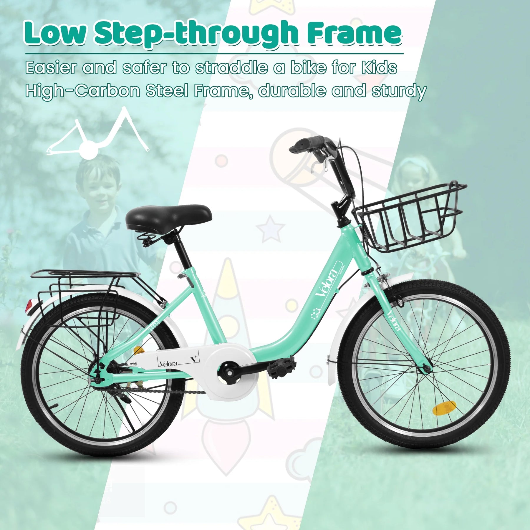 20 in Kids Bike for Boys Girls, 1 Speed Children Bicycle with Basket, Rear Seat, Chain Guard - Product image 25