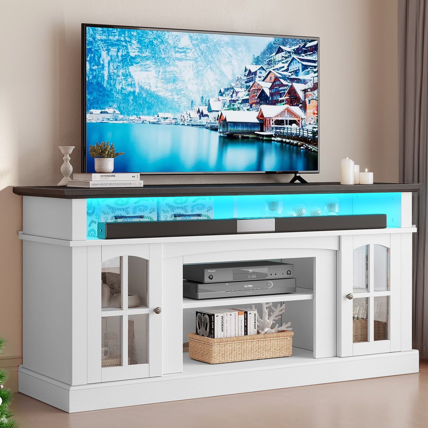 Dextrus Farmhouse LED TV Stand for Tvs up to 65'', Wood TV Media Console Entertainment Center for Living - Product image 1
