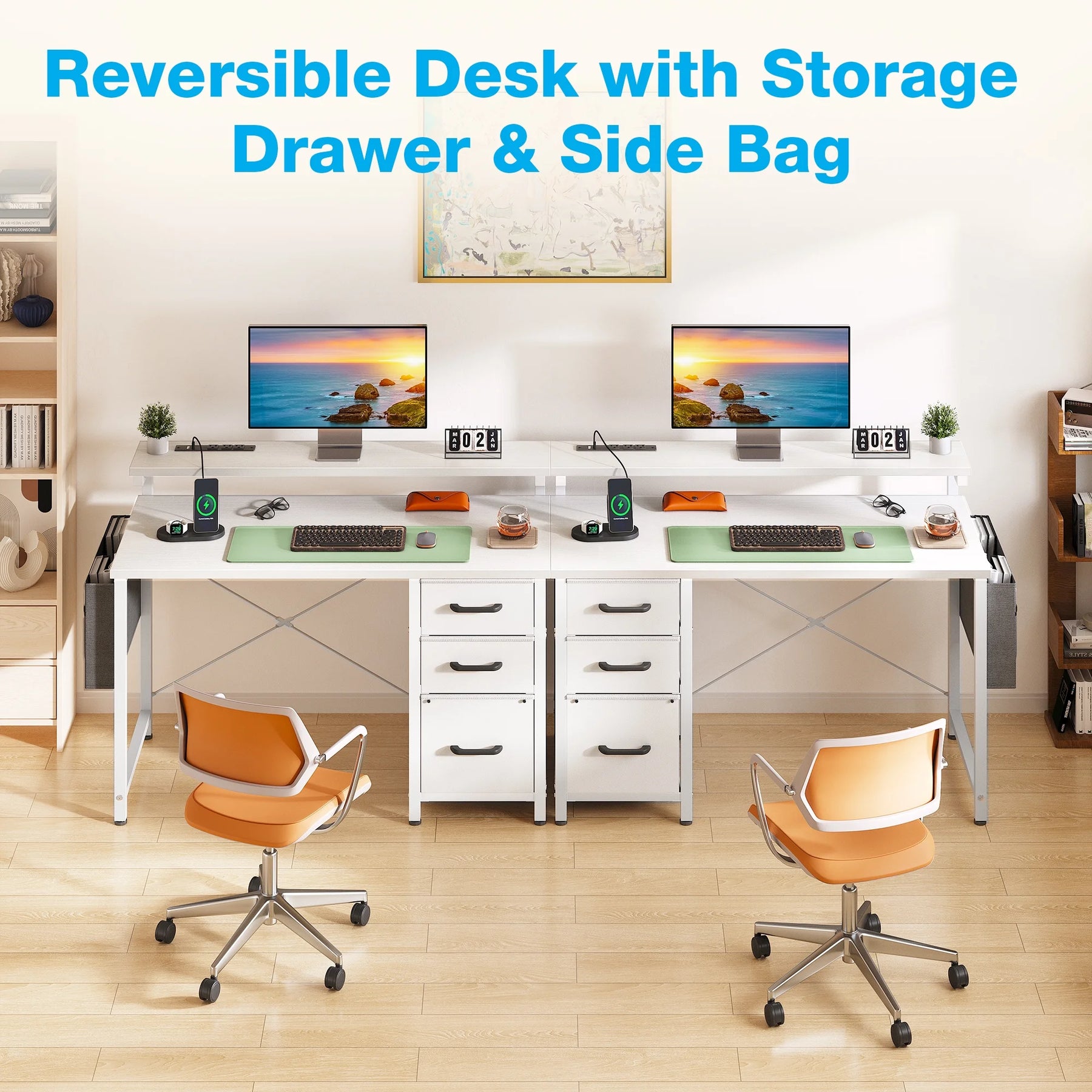 40 in Computer Desk with Power Outlets & LED Lights, Home Office Desk with 3 Drawers & Adjustable Monitor - Product image 24