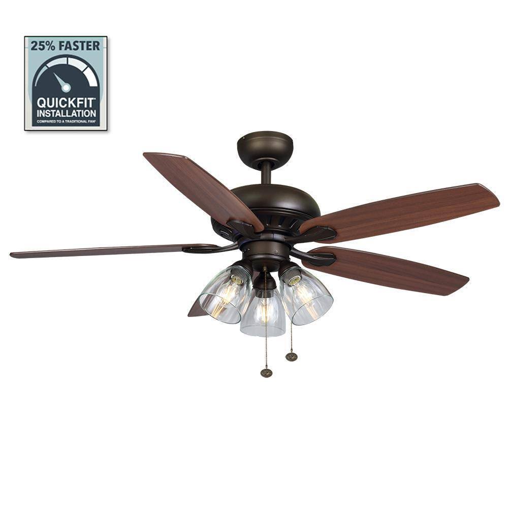 Hampton Bay Rockport 52 in. Bronze LED Ceiling Fan with Light Kit - Product image 1