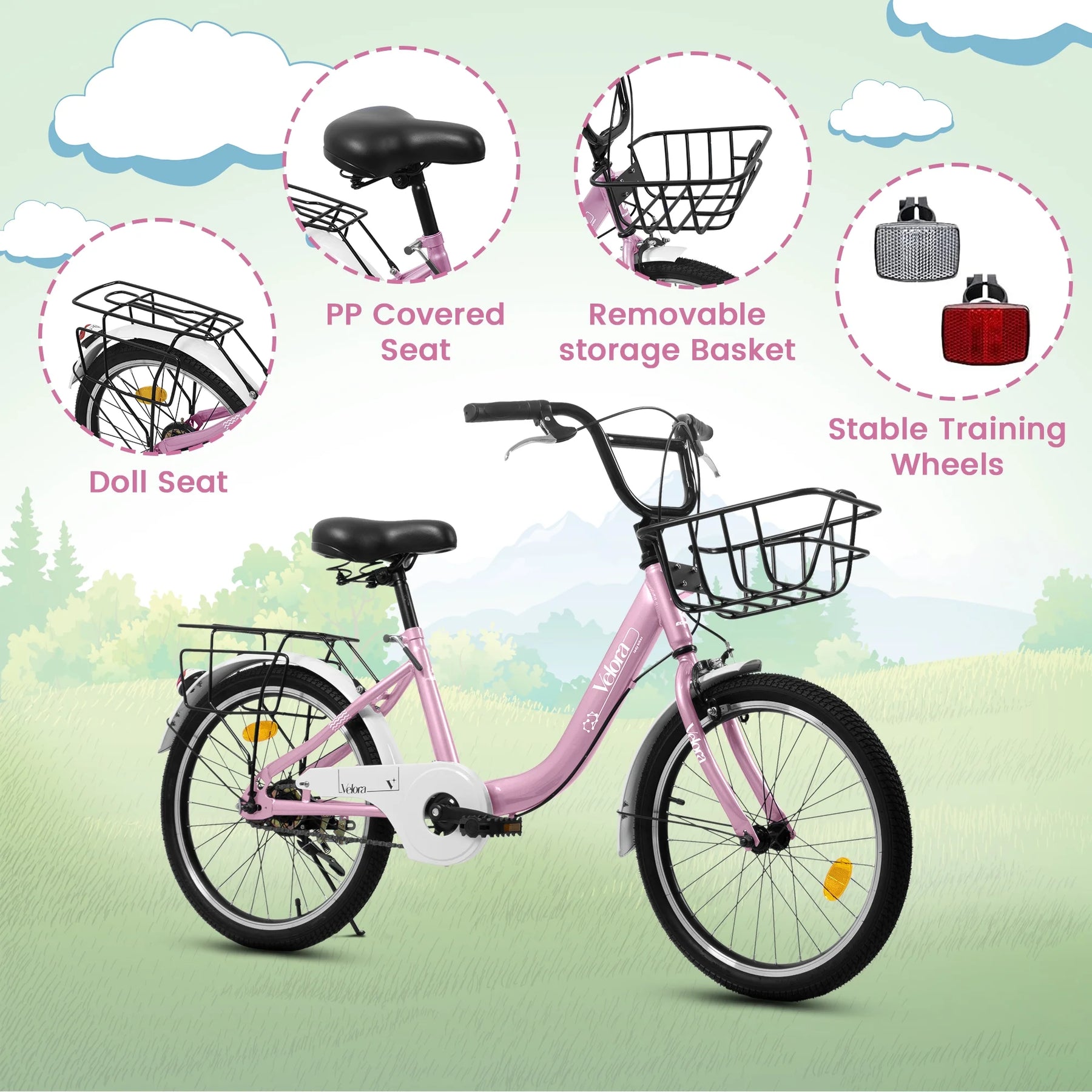 20 in Kids Bike for Boys Girls, 1 Speed Children Bicycle with Basket, Rear Seat, Chain Guard - Product image 14