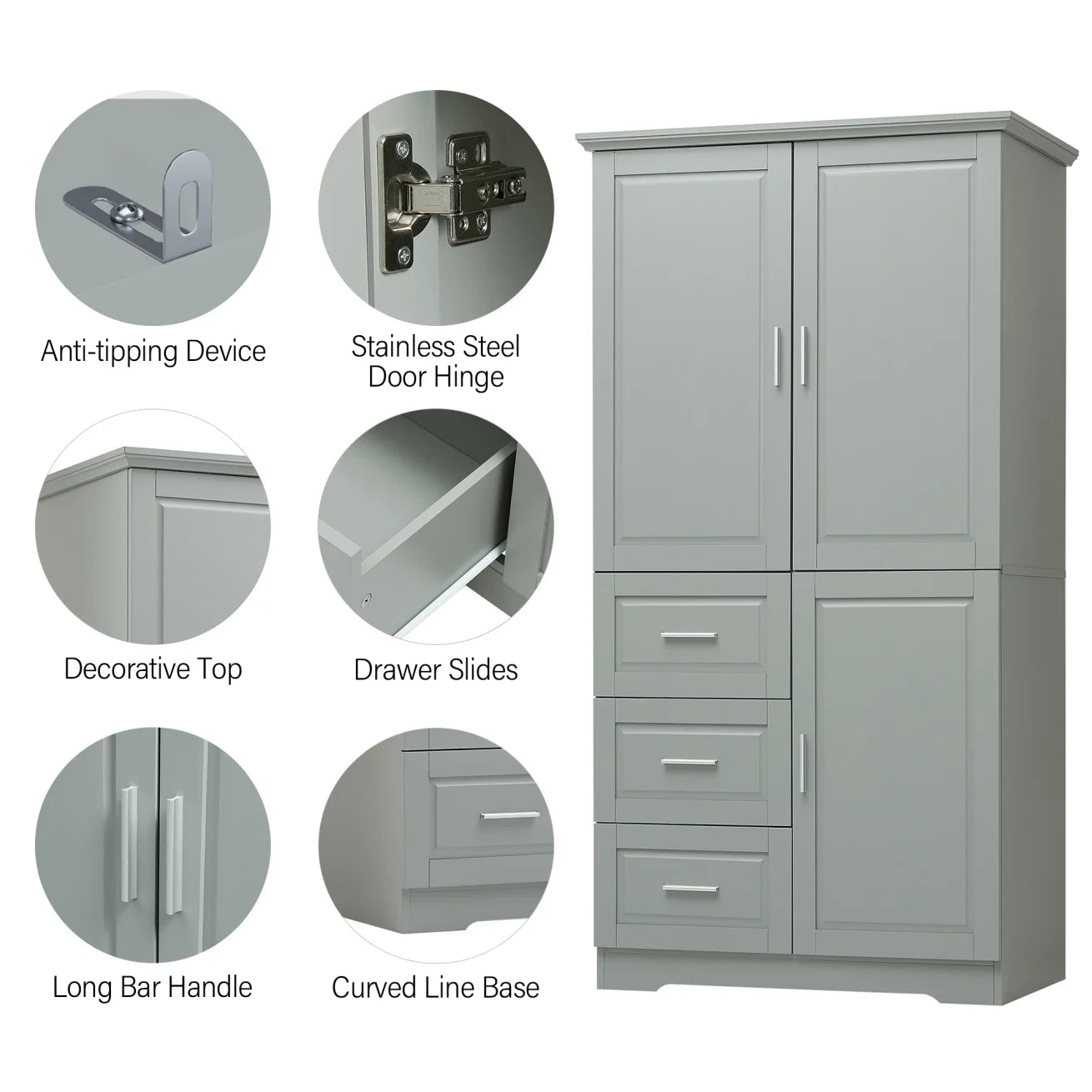 Bathroom Cabinet, 62.2" Tall Storage Cabinet with Doors and Shelves - Product image 6