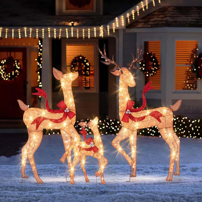 3-Piece Large Lighted Christmas Reindeer Family Set, Light Up Xmas Decorations w/440 LED Lights, Bows - Product image 3