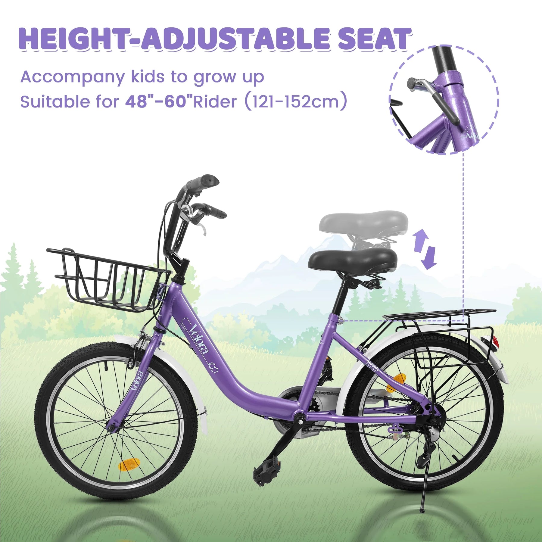 20 in Kids Bike for Boys Girls, 1 Speed Children Bicycle with Basket, Rear Seat, Chain Guard - Product image 8