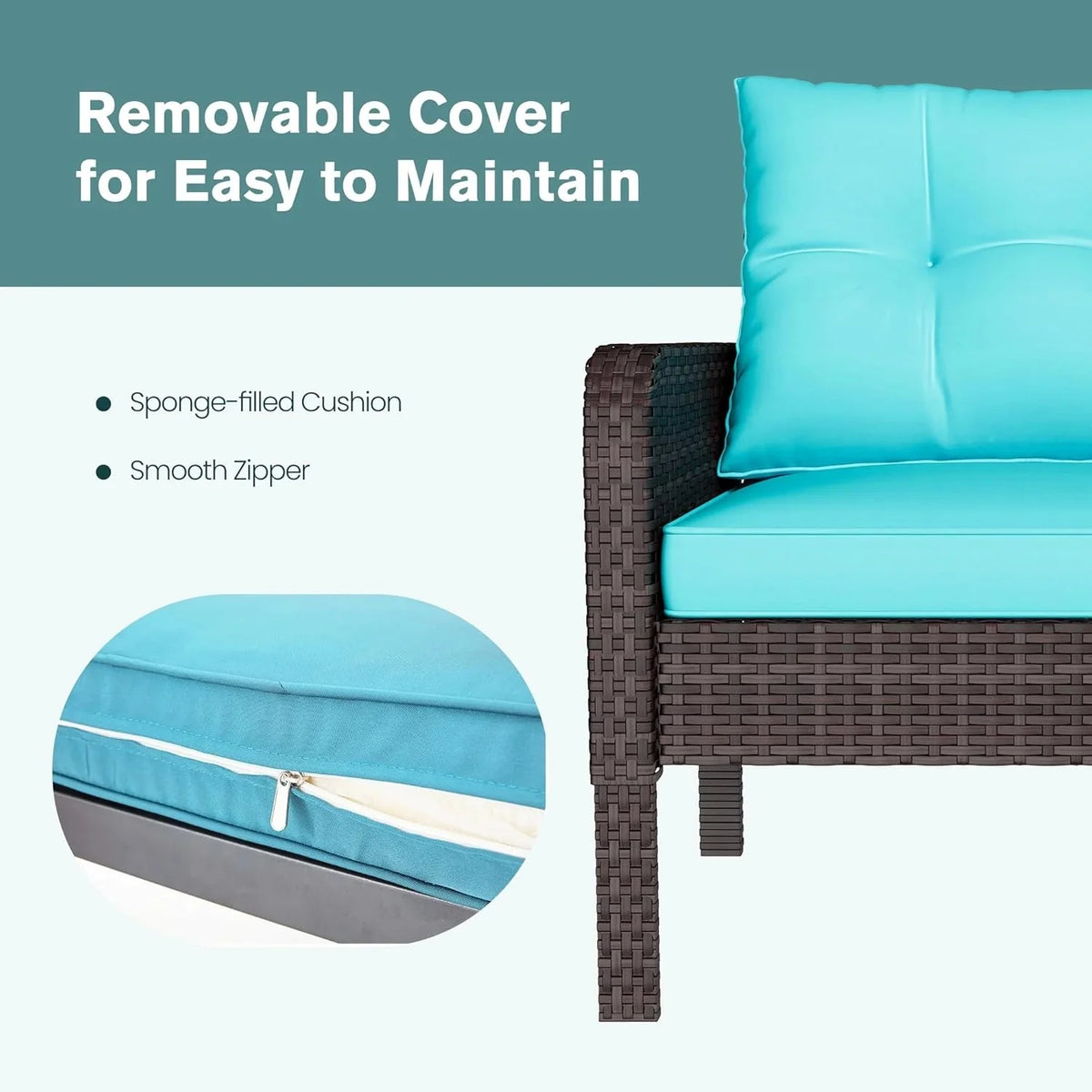 AECOJOY Outdoor 5 Pieces Patio Furniture Set, PE Rattan Wicker Chairs with Ottoman and Table, Brown/Blue - Product image 7