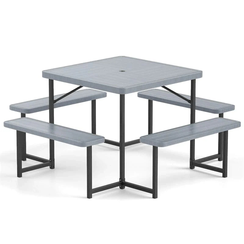 4-8 Person Outdoor Picnic Table Bench Set, All-Weather HDPE Square Dining Table with Umbrella Hole - Product image 25