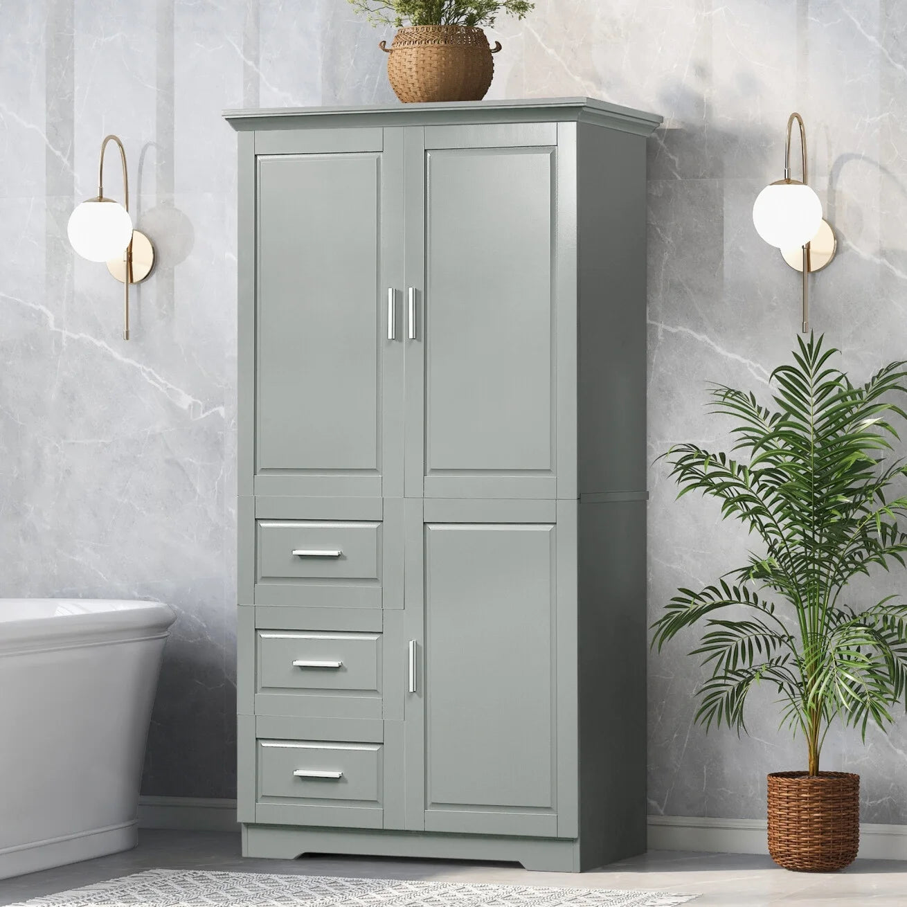 Bathroom Cabinet, 62.2" Tall Storage Cabinet with Doors and Shelves - Product image 2