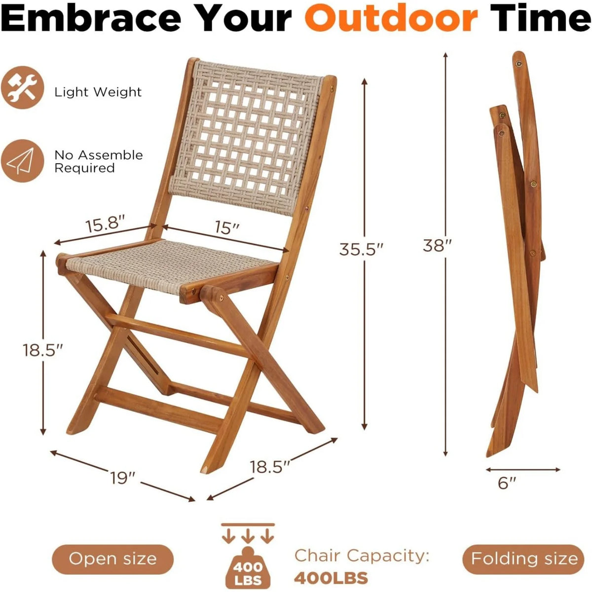AECOJOY Outdoor Folding Chairs Set of 2, Wooden Patio Dining Chairs with High Back