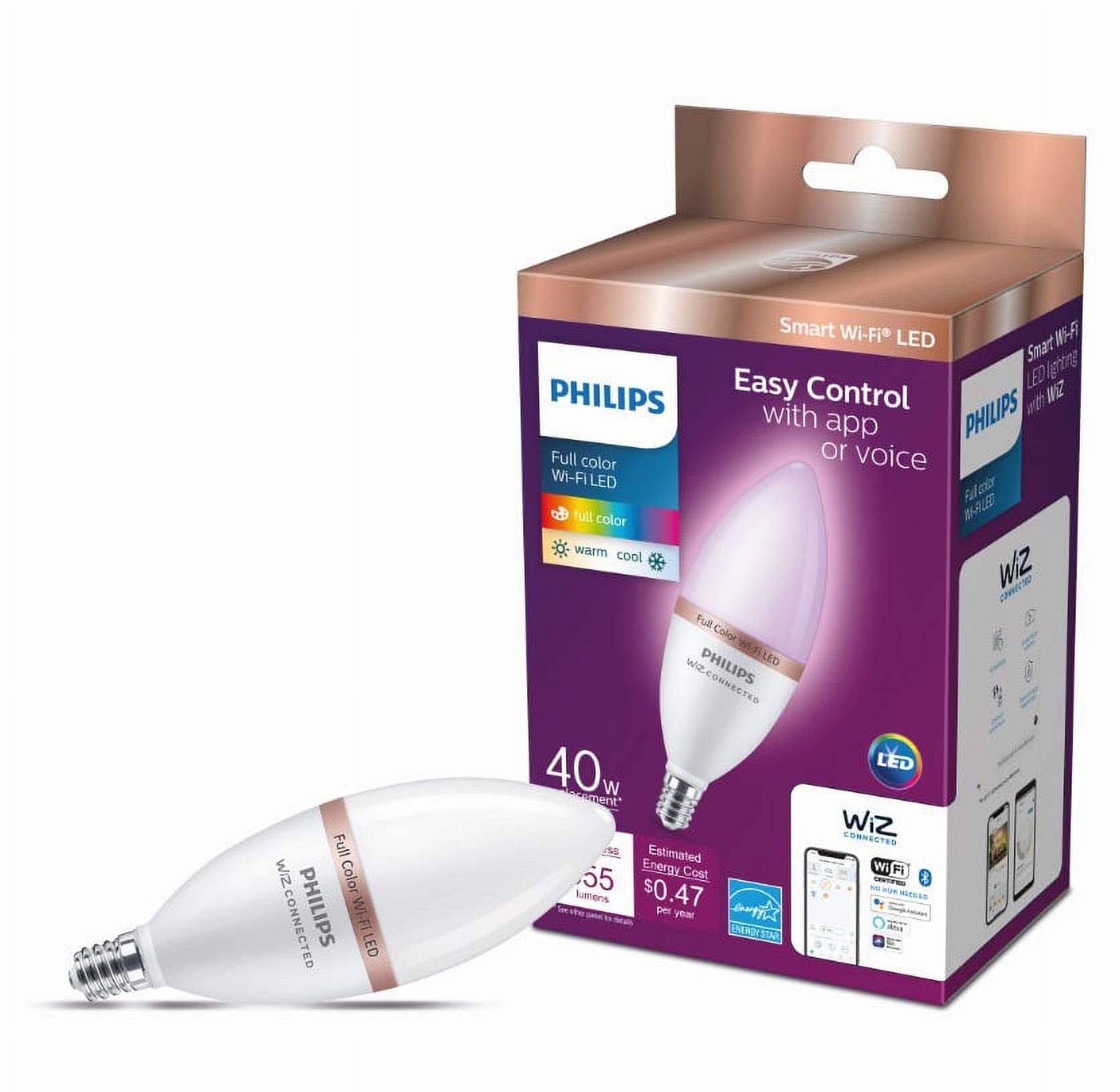 Philips 562454 Smart Wi-Fi Connected LED 40-Watt B12 Candle Light Bulb, Frosted Color Dimmable - Product image 1