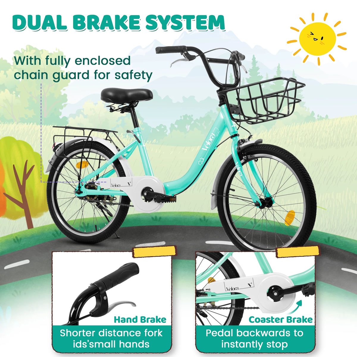 20 in Kids Bike for Boys Girls, 1 Speed Children Bicycle with Basket, Rear Seat, Chain Guard - Product image 23